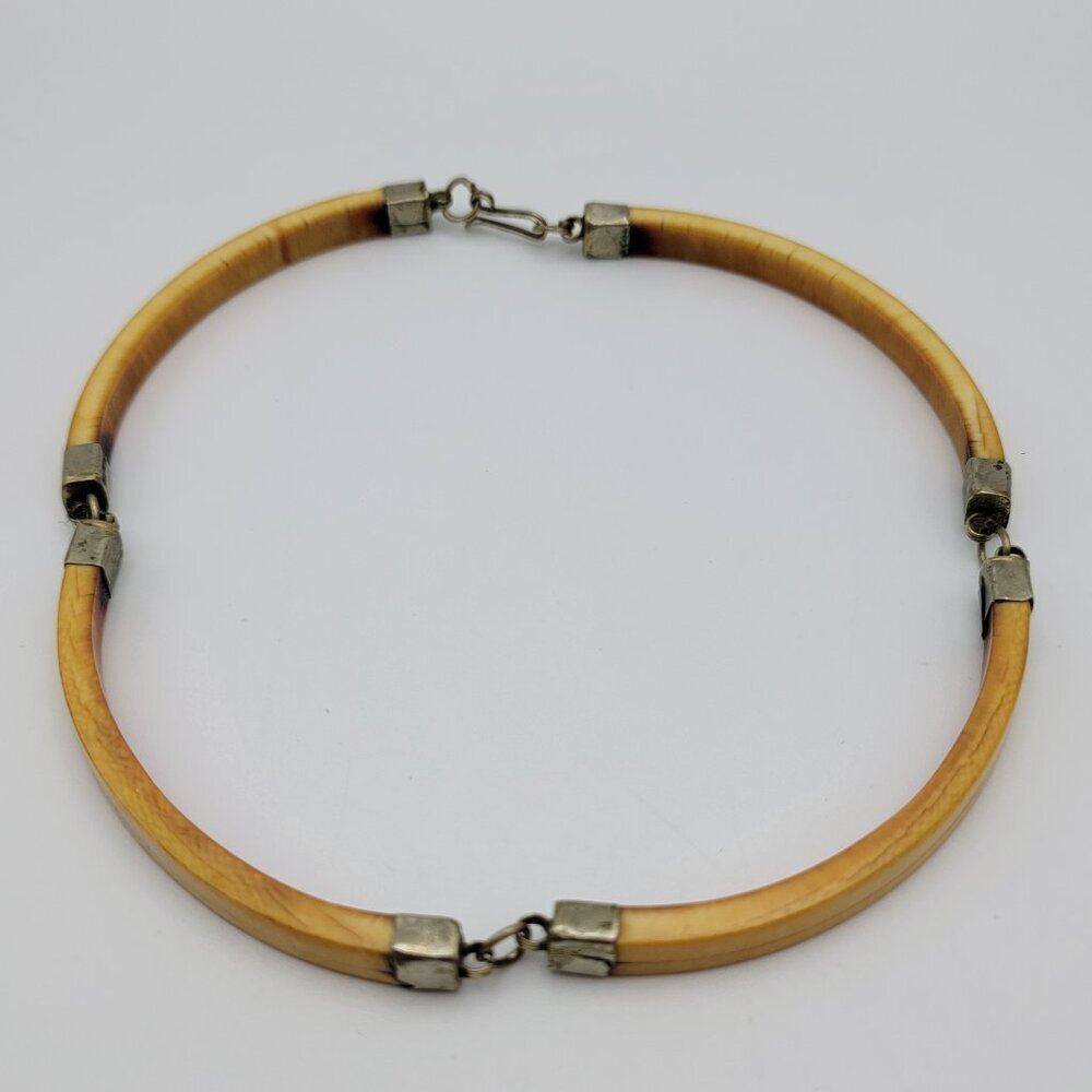 Vintage Articulated Bone Choker Necklace Bovine Bone Tribal Antique 15 Inch Hook